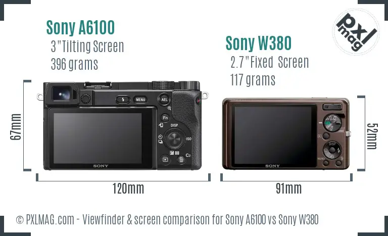 Sony A6100 vs Sony W380 Screen and Viewfinder comparison