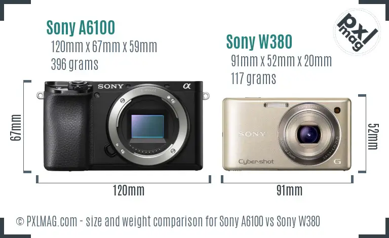 Sony A6100 vs Sony W380 size comparison