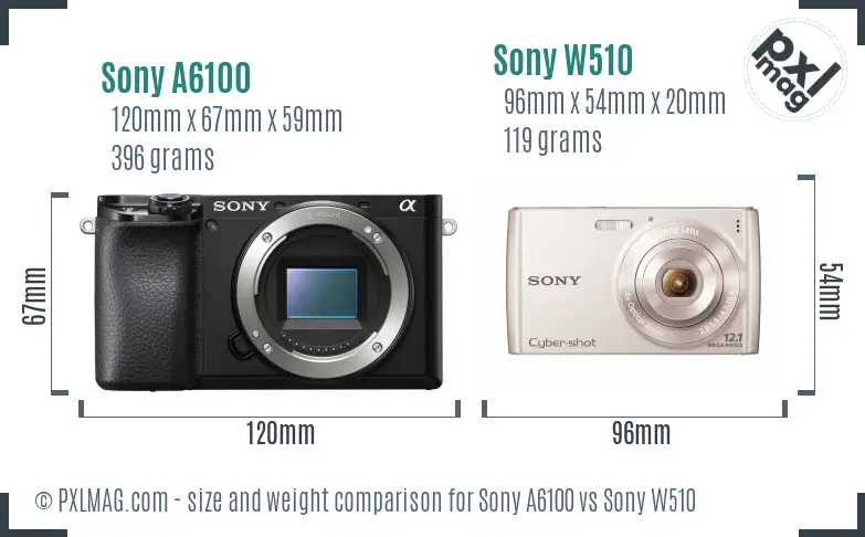 Sony A6100 vs Sony W510 size comparison