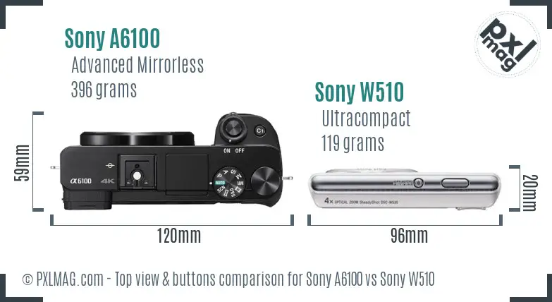 Sony A6100 vs Sony W510 top view buttons comparison