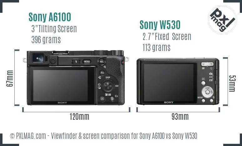 Sony A6100 vs Sony W530 Screen and Viewfinder comparison