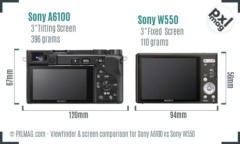Sony A6100 vs Sony W550 Screen and Viewfinder comparison