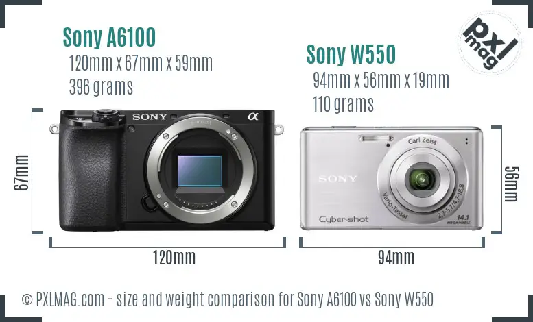 Sony A6100 vs Sony W550 size comparison