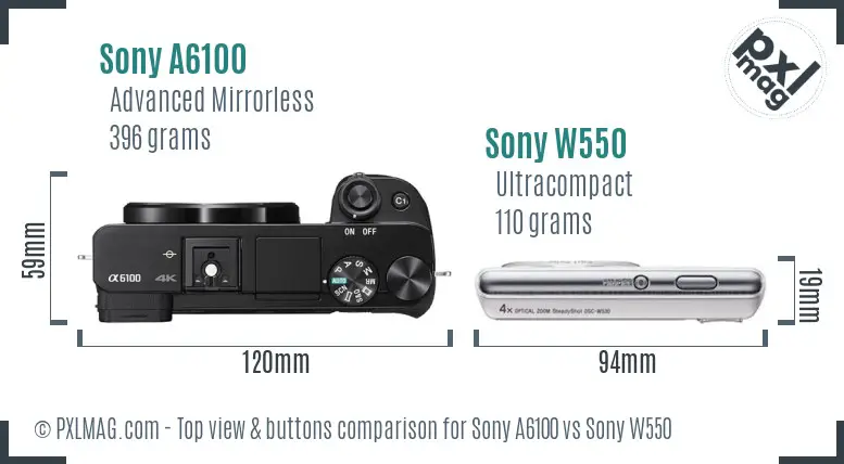 Sony A6100 vs Sony W550 top view buttons comparison