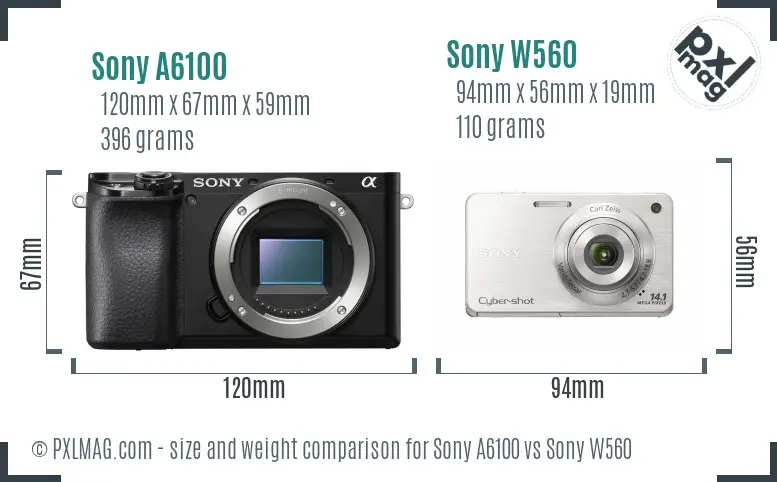 Sony A6100 vs Sony W560 size comparison