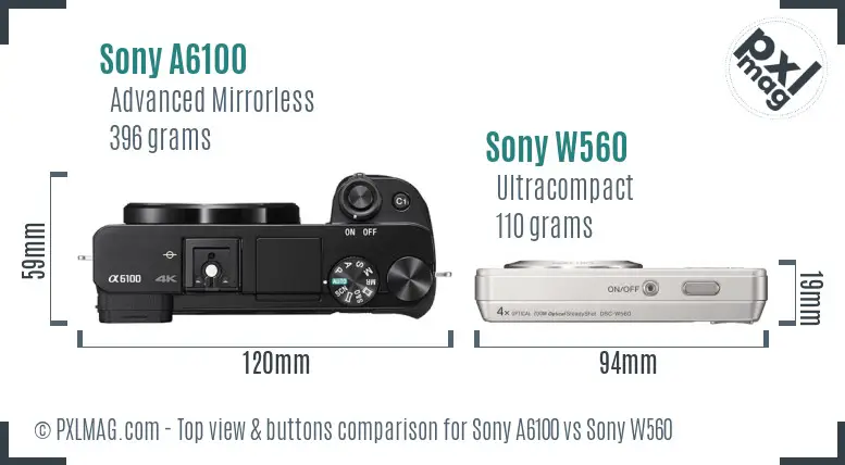 Sony A6100 vs Sony W560 top view buttons comparison