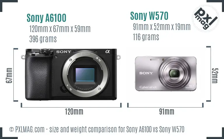 Sony A6100 vs Sony W570 size comparison