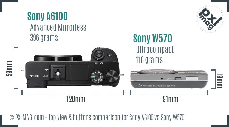 Sony A6100 vs Sony W570 top view buttons comparison