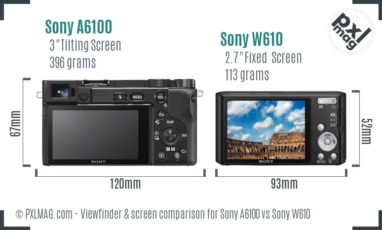 Sony A6100 vs Sony W610 Screen and Viewfinder comparison