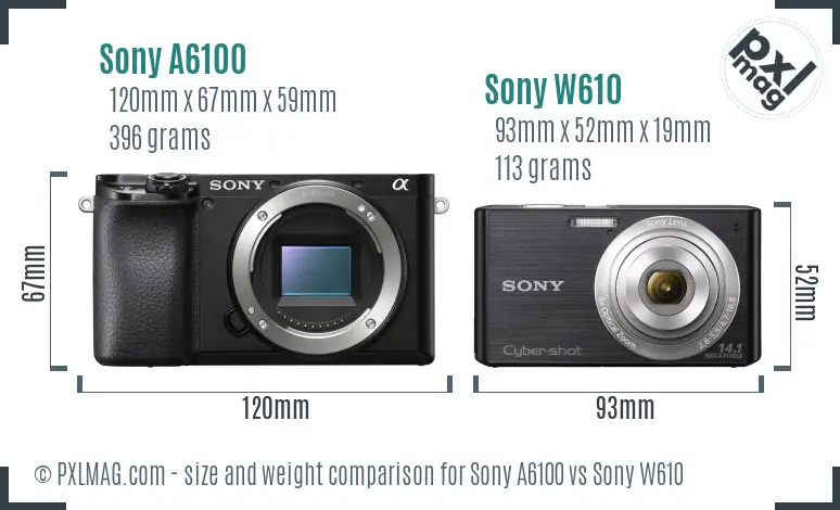 Sony A6100 vs Sony W610 size comparison