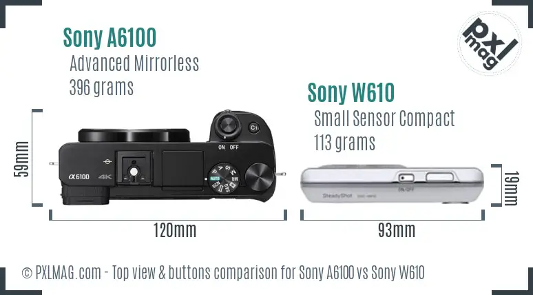 Sony A6100 vs Sony W610 top view buttons comparison