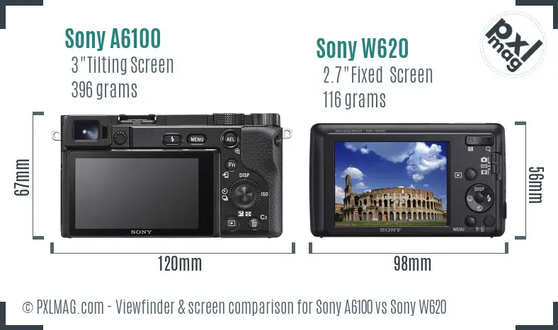 Sony A6100 vs Sony W620 Screen and Viewfinder comparison