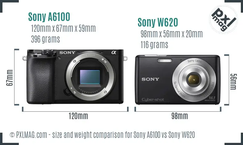 Sony A6100 vs Sony W620 size comparison