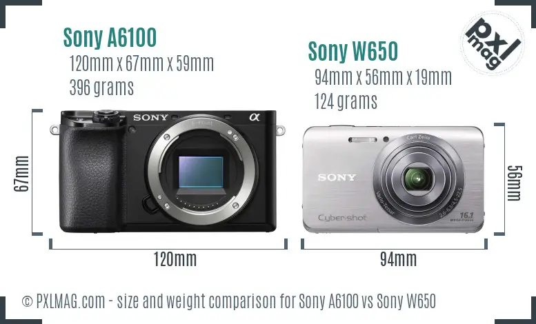 Sony A6100 vs Sony W650 size comparison