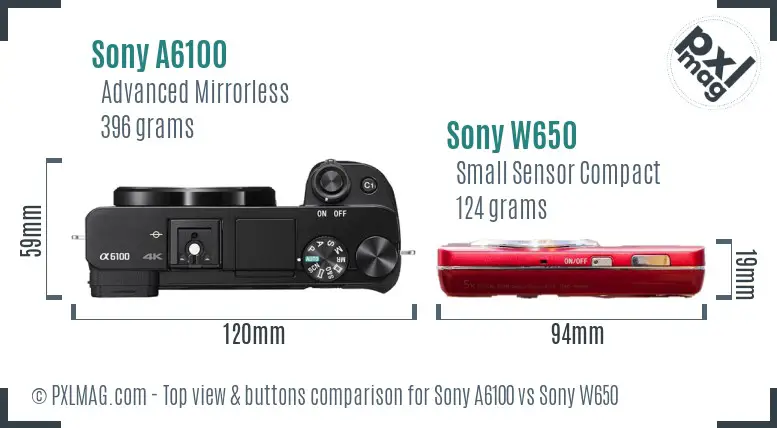 Sony A6100 vs Sony W650 top view buttons comparison