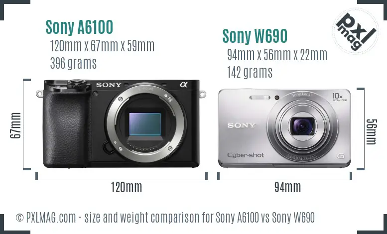 Sony A6100 vs Sony W690 size comparison
