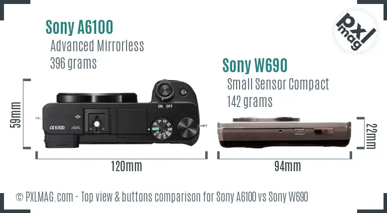 Sony A6100 vs Sony W690 top view buttons comparison