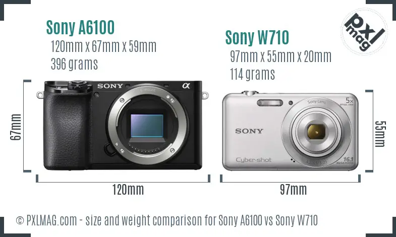 Sony A6100 vs Sony W710 size comparison