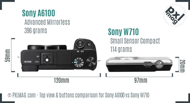 Sony A6100 vs Sony W710 top view buttons comparison