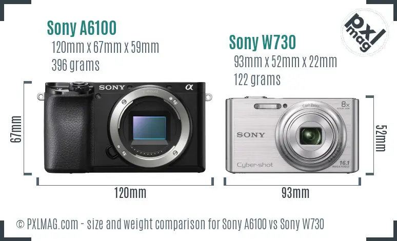Sony A6100 vs Sony W730 size comparison