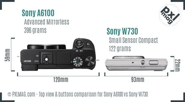 Sony A6100 vs Sony W730 top view buttons comparison