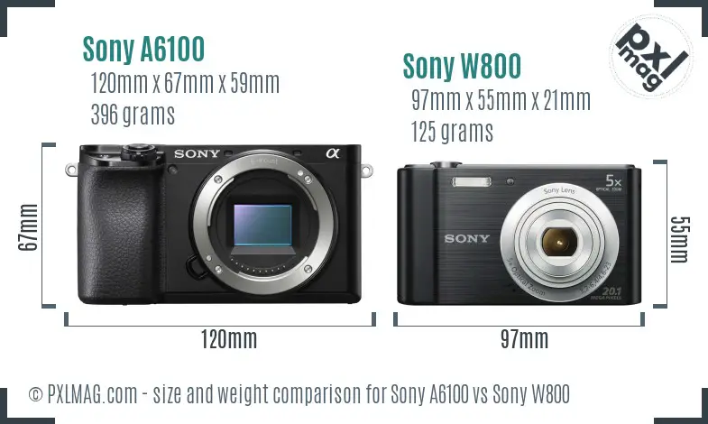 Sony A6100 vs Sony W800 size comparison