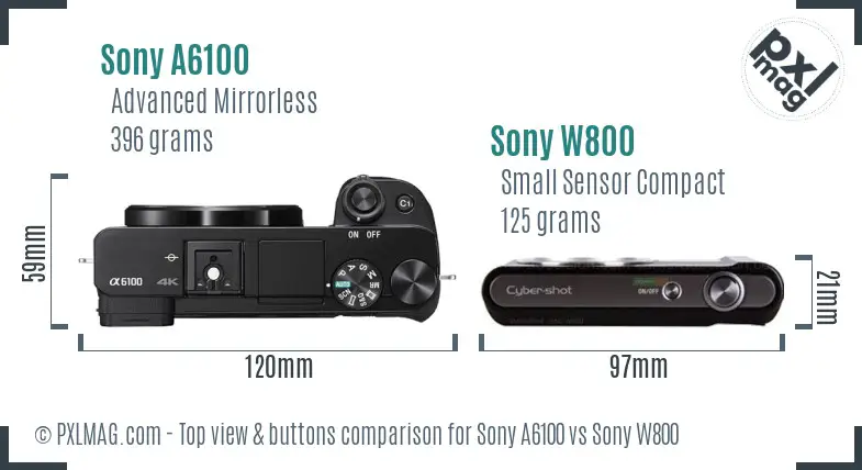 Sony A6100 vs Sony W800 top view buttons comparison