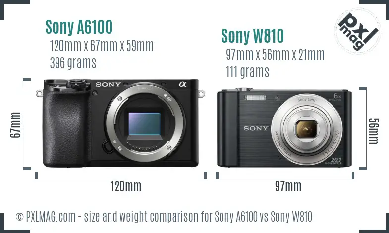 Sony A6100 vs Sony W810 size comparison