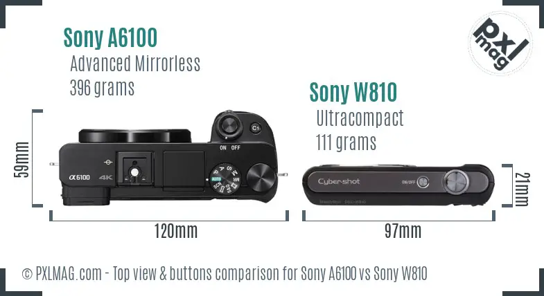 Sony A6100 vs Sony W810 top view buttons comparison