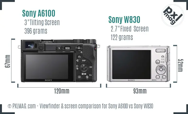 Sony A6100 vs Sony W830 Screen and Viewfinder comparison