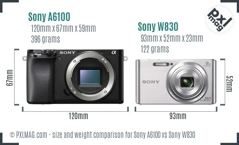Sony A6100 vs Sony W830 size comparison