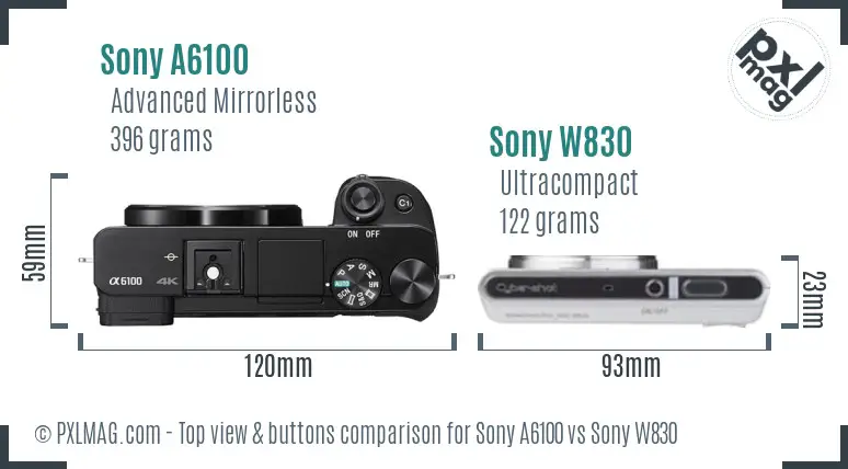 Sony A6100 vs Sony W830 top view buttons comparison
