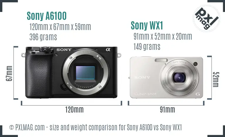 Sony A6100 vs Sony WX1 size comparison