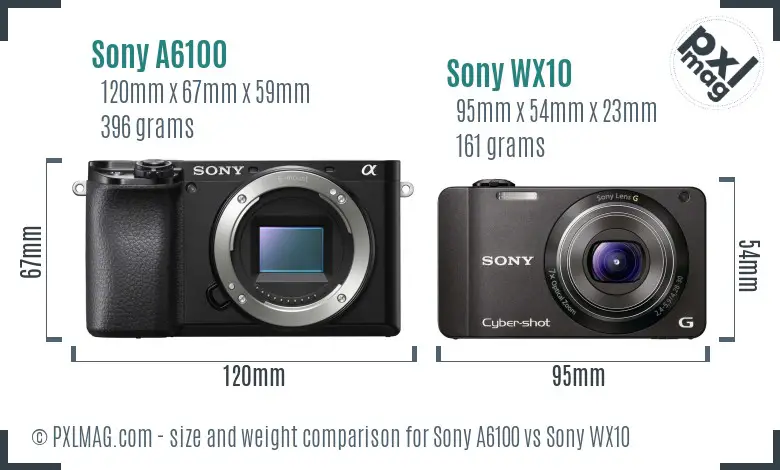 Sony A6100 vs Sony WX10 size comparison