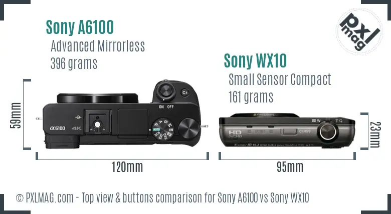 Sony A6100 vs Sony WX10 top view buttons comparison