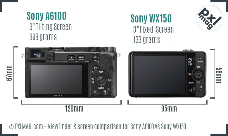 Sony A6100 vs Sony WX150 Screen and Viewfinder comparison