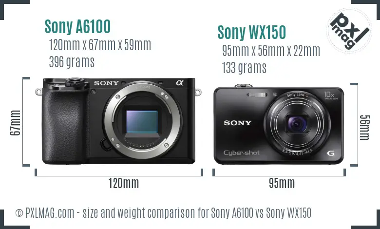 Sony A6100 vs Sony WX150 size comparison