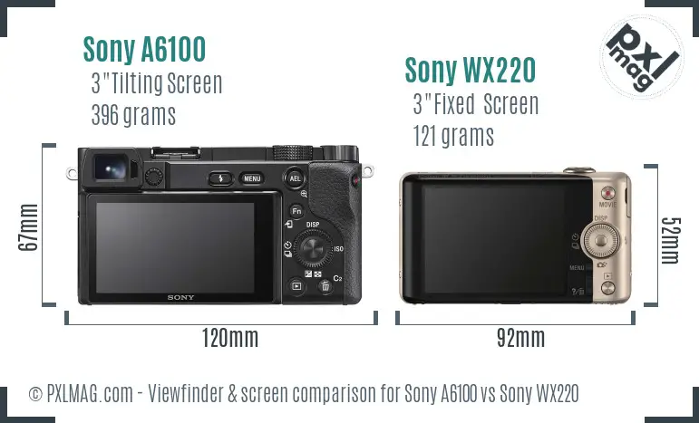 Sony A6100 vs Sony WX220 Screen and Viewfinder comparison