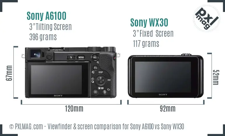 Sony A6100 vs Sony WX30 Screen and Viewfinder comparison