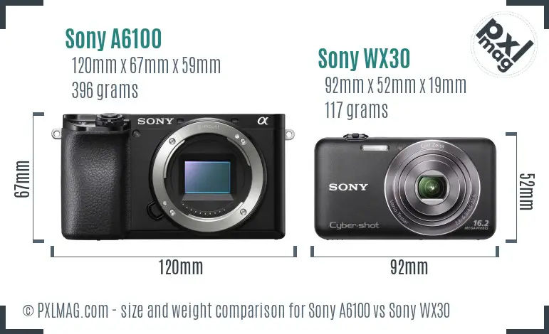 Sony A6100 vs Sony WX30 size comparison