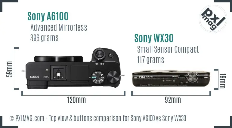 Sony A6100 vs Sony WX30 top view buttons comparison