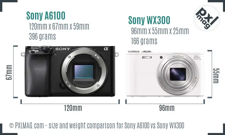 Sony A6100 vs Sony WX300 size comparison