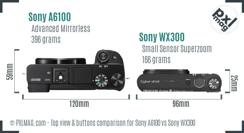 Sony A6100 vs Sony WX300 top view buttons comparison