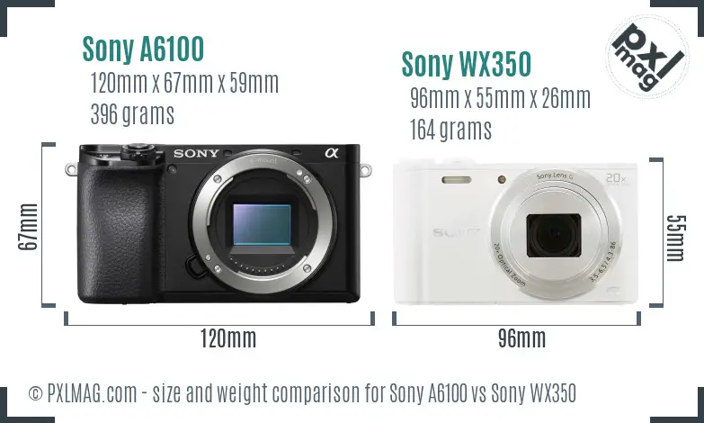 Sony A6100 vs Sony WX350 size comparison
