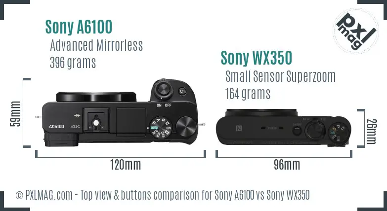 Sony A6100 vs Sony WX350 top view buttons comparison