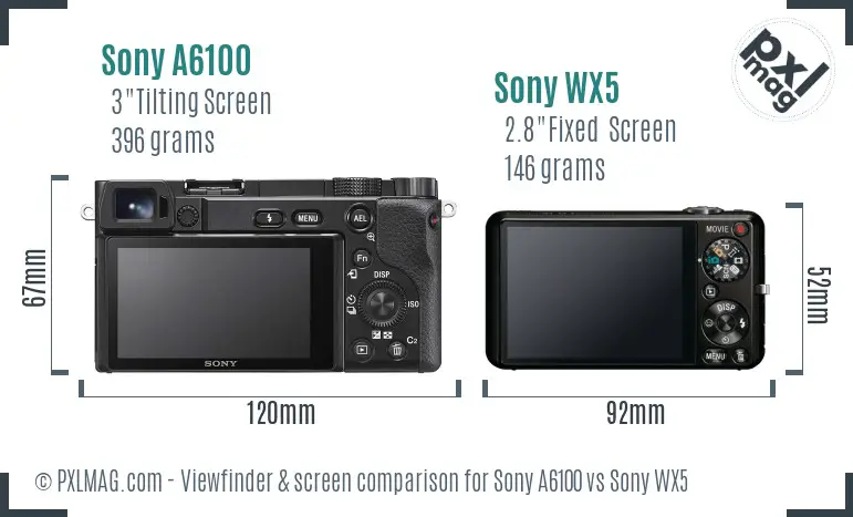 Sony A6100 vs Sony WX5 Screen and Viewfinder comparison