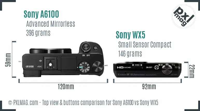 Sony A6100 vs Sony WX5 top view buttons comparison