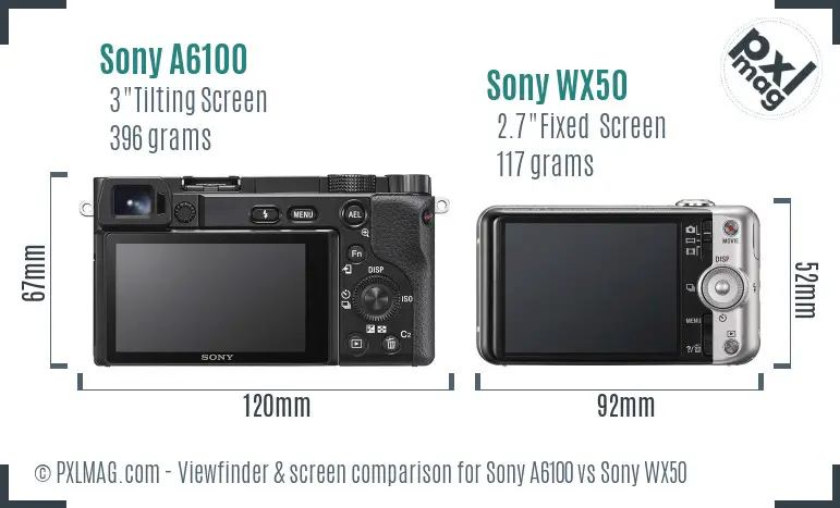 Sony A6100 vs Sony WX50 Screen and Viewfinder comparison