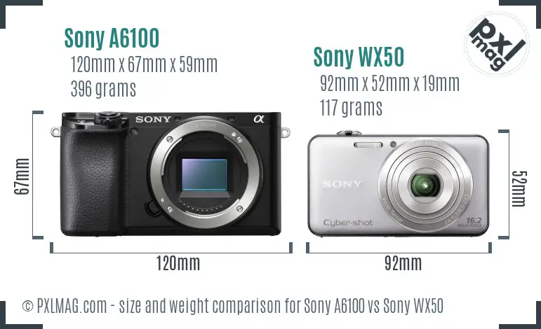 Sony A6100 vs Sony WX50 size comparison
