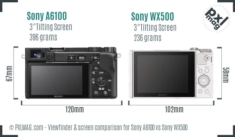 Sony A6100 vs Sony WX500 Screen and Viewfinder comparison